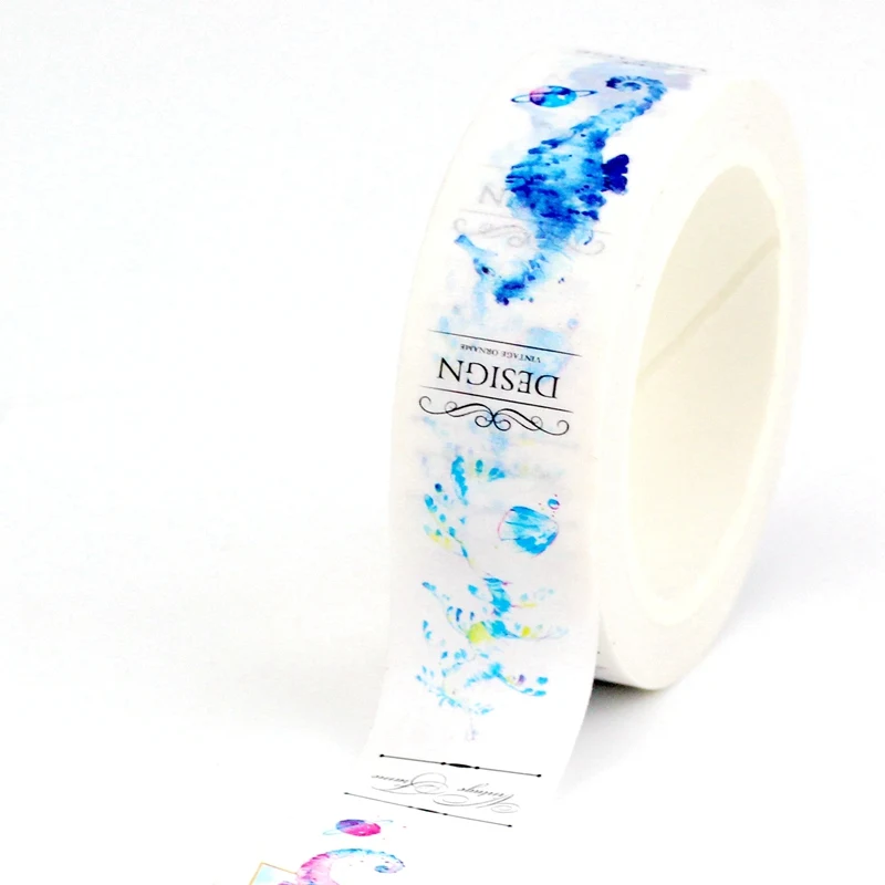 2023 NEW 1X 10M Decorative Watercolor Blue Sea Horse Washi Tape for Planner Adhesive Masking Tape Kawaii Papeleria