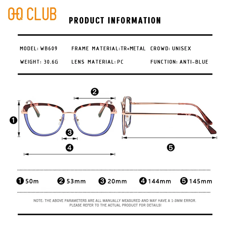 O-Q نادي العدسات البصرية Wo رجل نظارات للقراءة امرأة مكافحة الضوء الأزرق الزجاج الرجال النظارات الشمسية النساء هلالات دي محاضرة نظارات العين #3
