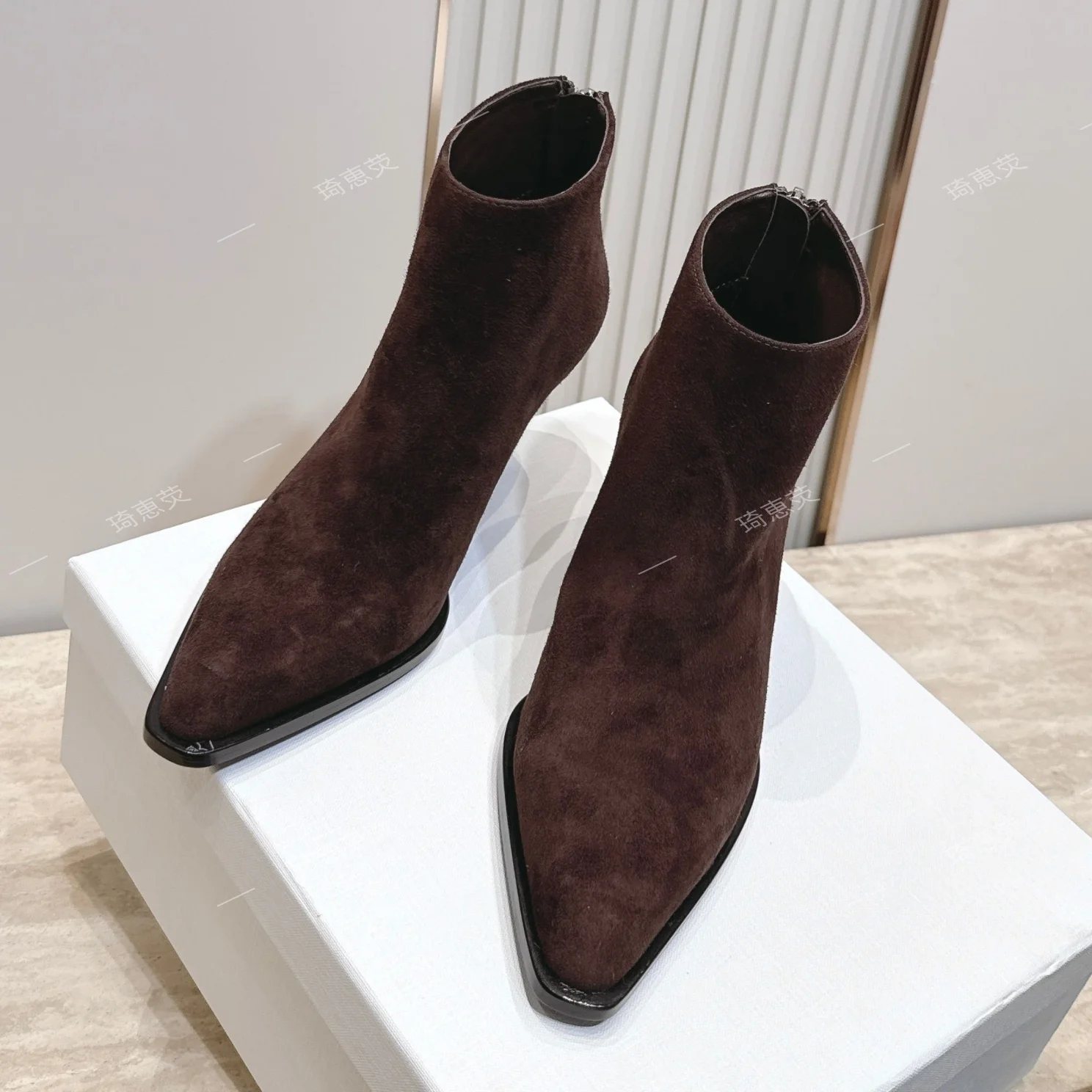 Maillard-Inspired Chic Stiletto-Heel Slim Boots—Solid-Color Fleece-Lined Pointed-Toe Ankle Boots For Fall And Winter Botas