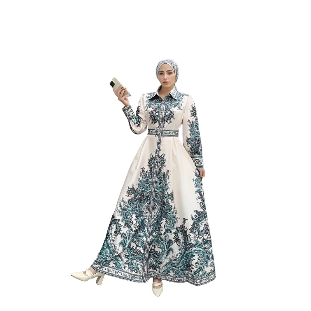 

Женская одежда на Ближнем Востоке, длинное платье с цветочным принтом, мусульманское платье с рукавами-фонариками на талии, длинное платье-маятник Cw31140