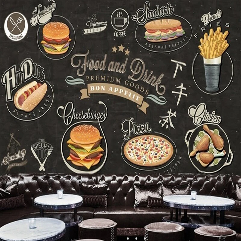 

Hand-painted retro blackboard Western fast food TV luxurious home decoration background wall
