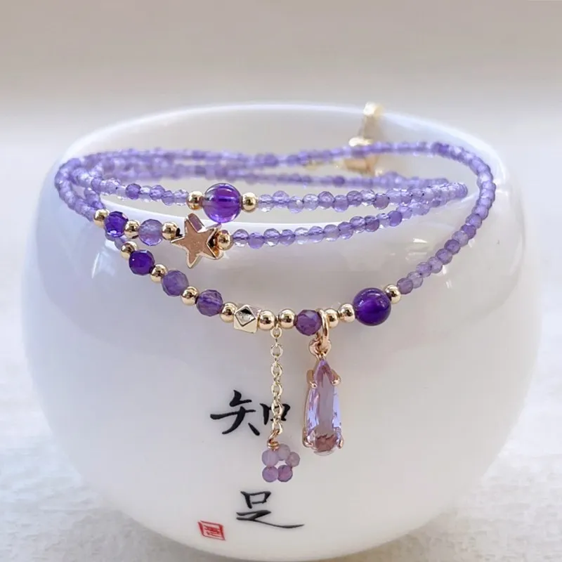Lucky Natural Amethyst Multi-Layer Stacked Wearing Bracelet Hand String Niche Light Luxury Exquisite Sweet High-End For Women