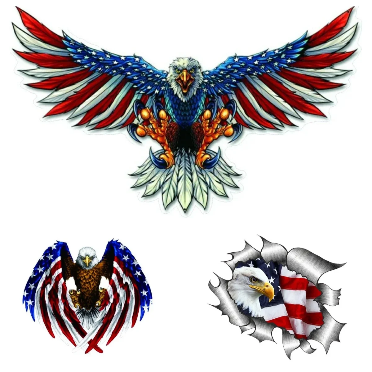 

Car Sticker Personality Creativity Ripped Torn Metal Design with American Bald Eagle Us Flag Motif External PVC Wholesale