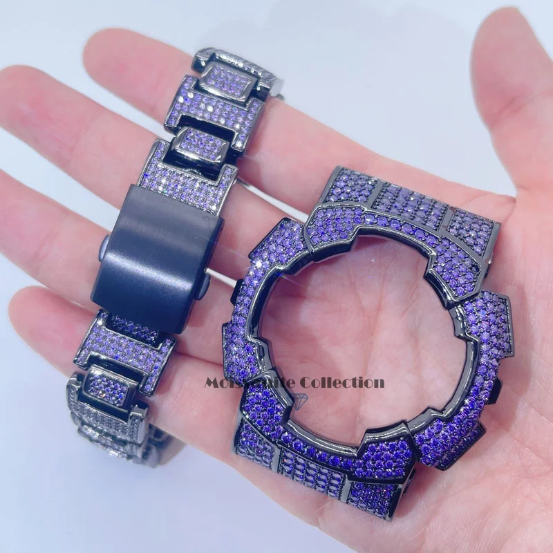 micro pave iced out stylish street fashion hip hop custom purple gemstone g shock ga100 bezel