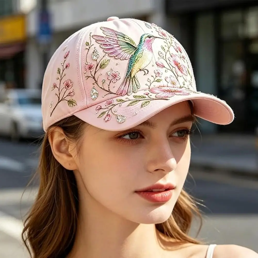 Breathable Garden Morning Cap Soft Cotton Animal Pattern Sports Sun Hat Hummingbird Flowers Adjustable Baseball Cap For Women
