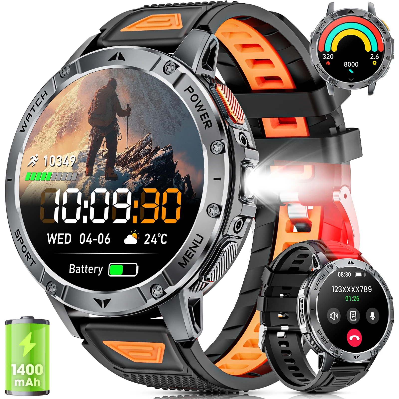 2026 Neue Militär Smartwatch HX3918 Herren 1,7 Zoll HD‑Display 1400mAh Akku Bluetooth 5.2 Anrufe Herzfrequenz Blutsauerstoff IP68 Wasserdicht 100+ Sportmodi Outdoor Fitness Smart Uhr