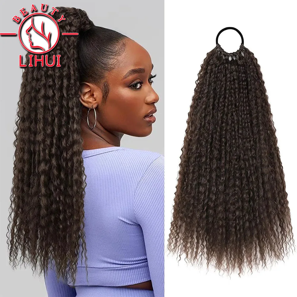 

18 Inch Wrap Around Afro Kinky Curly Corn Wave Ponytail Extension Deep Wavy Clip in Hair Synthetic Braid Hair Band for Woman