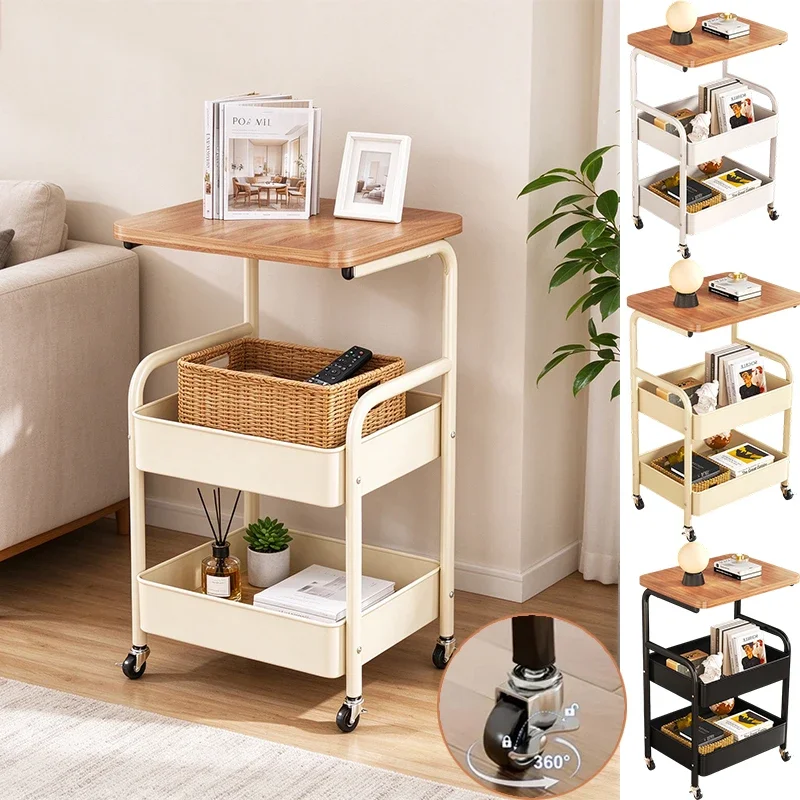 New 3-Tier Rolling Cart with Tabletop, Metal Tool and Snack Rack with Storage, Durable Carbon Steel Frame,Rolling Storage Cart