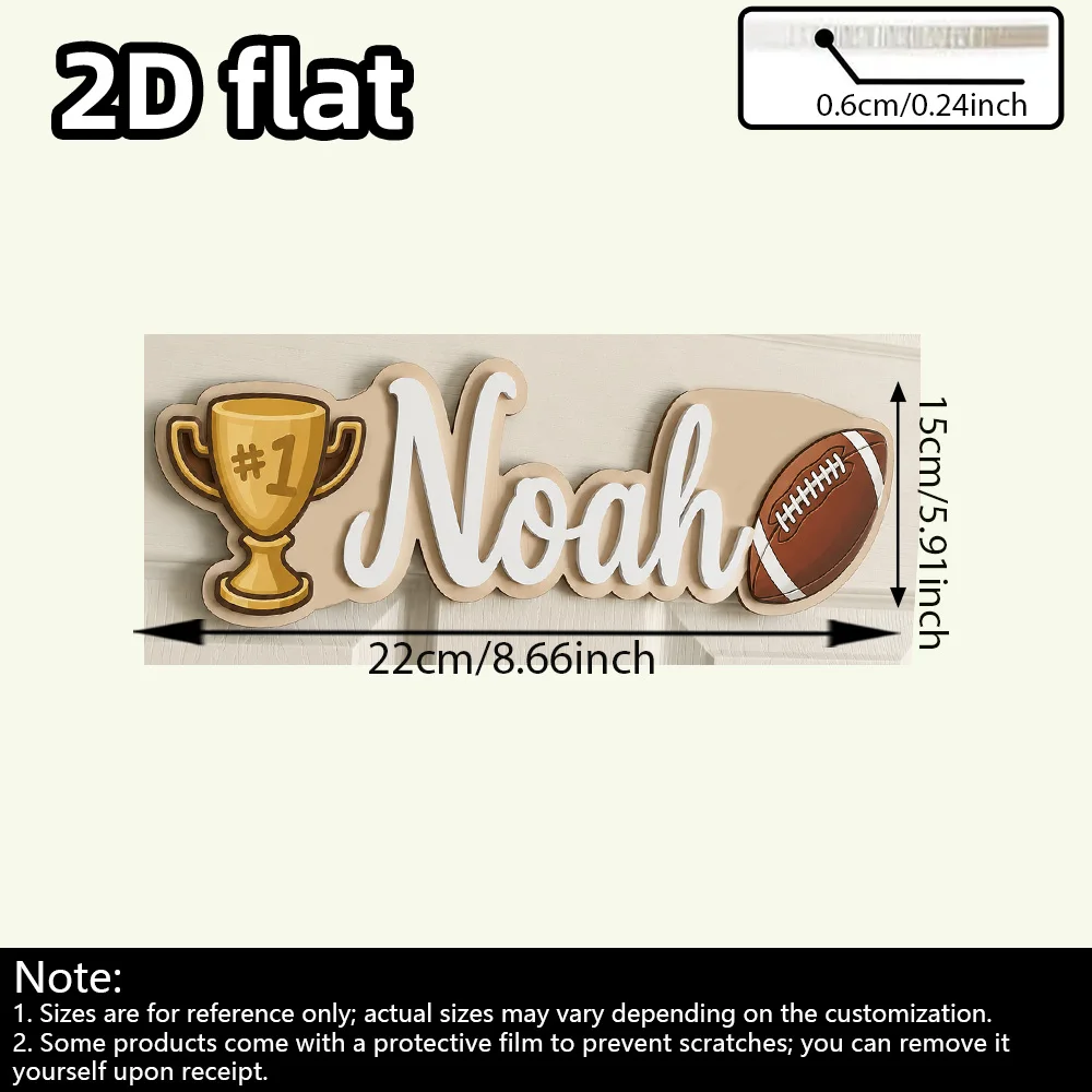 Personalized Custom Name Football Door Sign, Champion Trophy Wooden Wall Plaque, American Football Themed Bedroom Hanging Decor