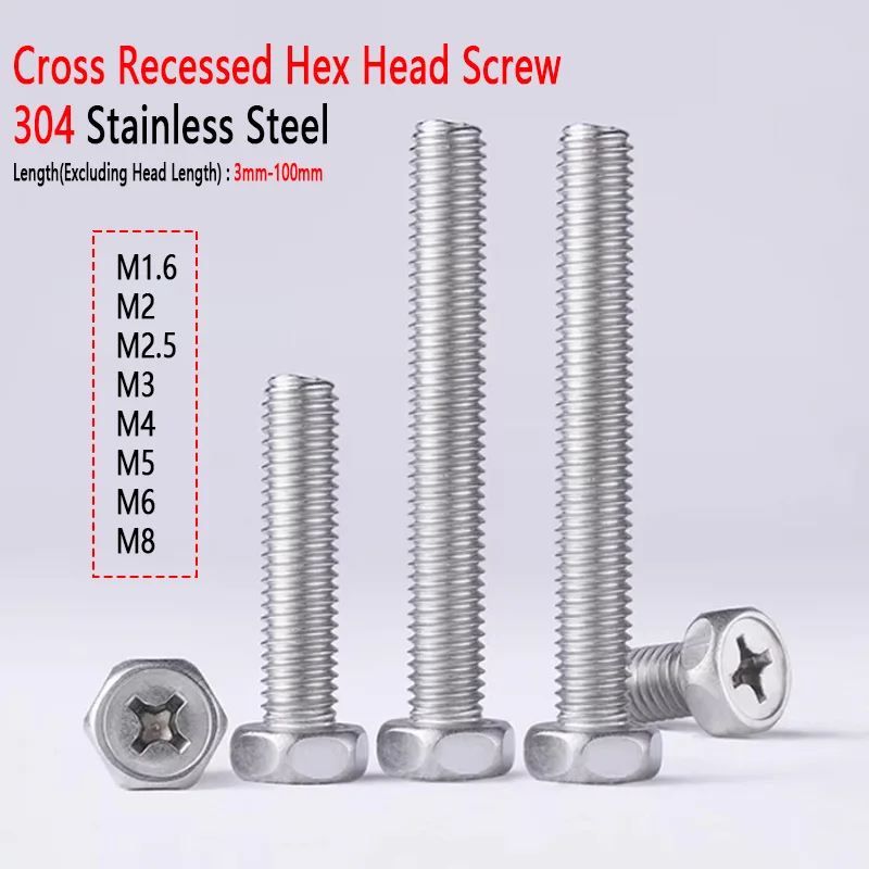 5/10/20/50/100pcs 304 Stainless Steel Cross Recessed Hexagon Socket Head Cap Screws Hexagonal Bolts M1.6 M2 M2.5 M3 M4 M5 M6 M8