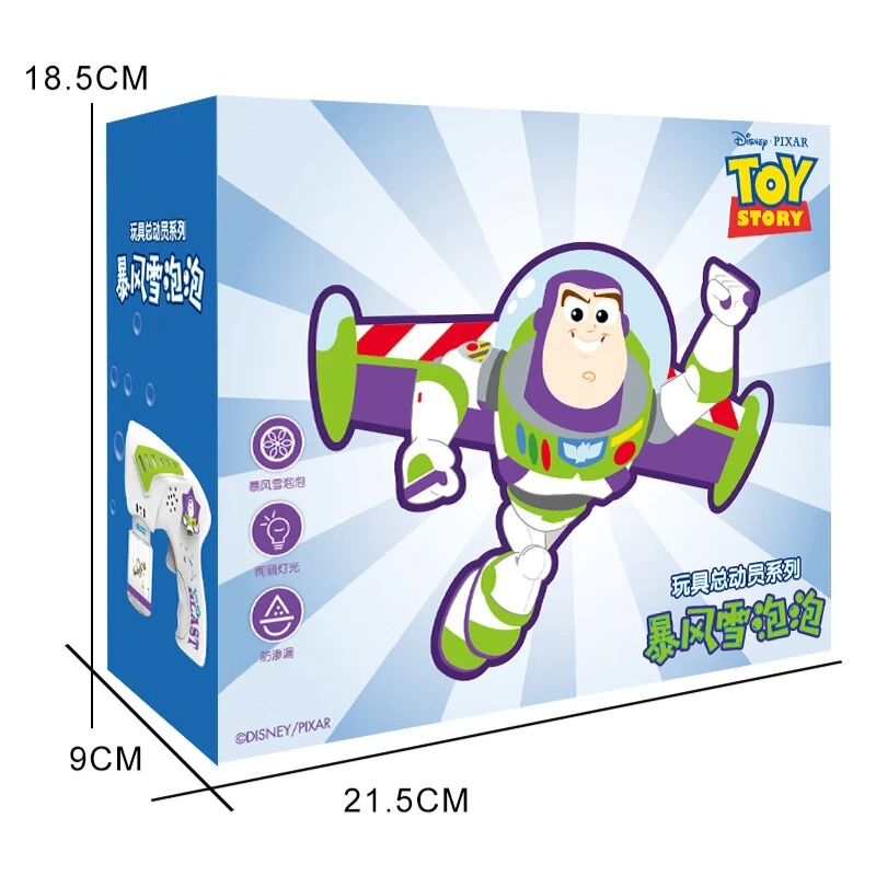 Disney-máquina de burbujas eléctrica de mano para niños, 12 agujeros, Buzz Lightyear, soplado de burbujas automático sin fugas, Netflix, juguete de regalo