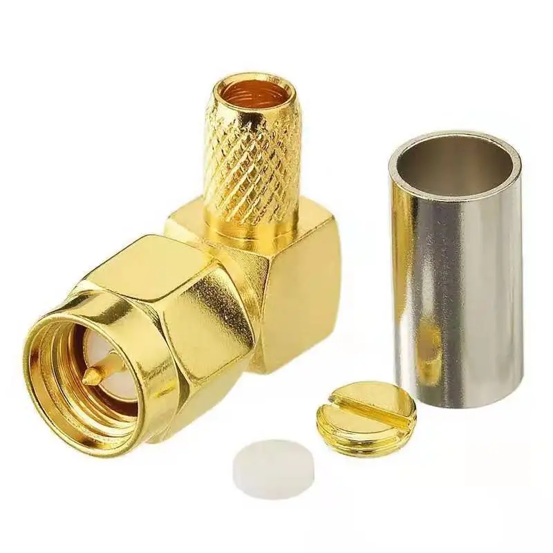 5pcs/lot SMA Male Connector 90 Degree Right Angle Crimp for RG58 RG142 LMR195 RG400 Cable 50ohm RF Adapter Coaxial New Brass