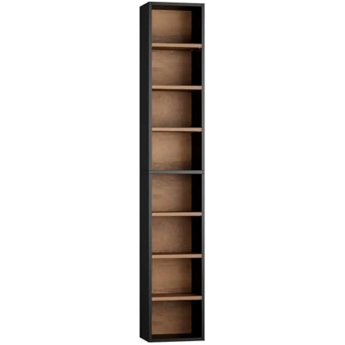 8-Tier Adjustable Cubby Shelf Tower for CDs DVDs Books | Slim Rectangular Media Rack | Modern Painted Engineered Wood Design | W
