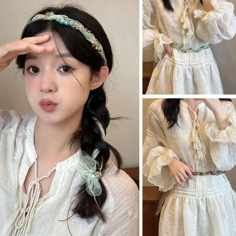 

Винтажные женские аксессуары для волос в богемном этническом стиле, шелковый шарф, резинки для волос, поясные цепочки, резинки для волос, модные украшения