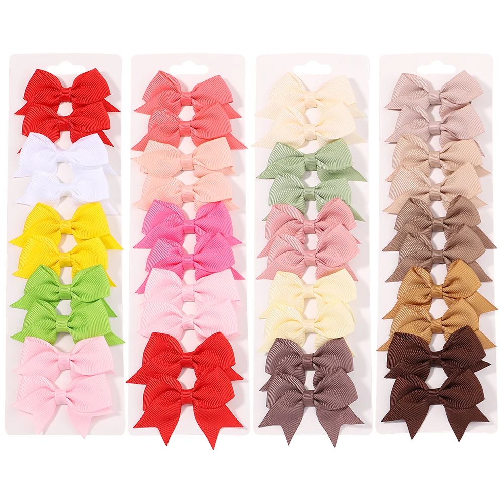 10Pcs/Set New Cute Solid Ribbon Bowknot Hair Clips for Baby Girls Handmade Bows Hairpin Barrettes Headwear Kids Hair Accessories