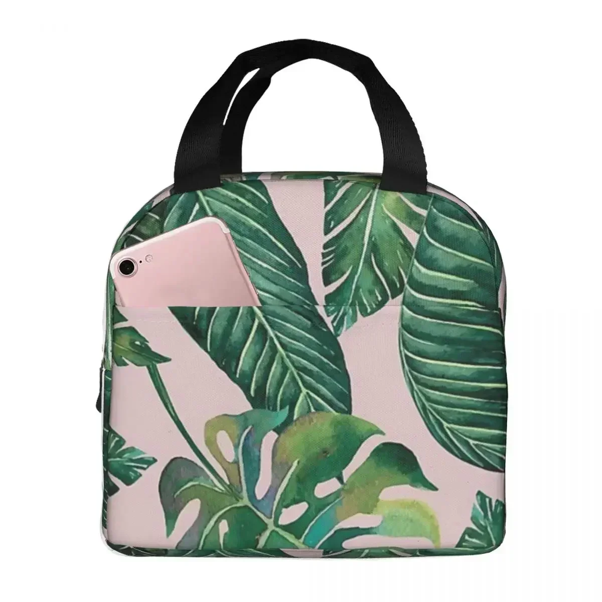 Jungle Leaves, Banana, Monstera Pink Insulated Lunch Bags Leakproof Picnic Bags Thermal Lunch Tote for Woman Work Kids School