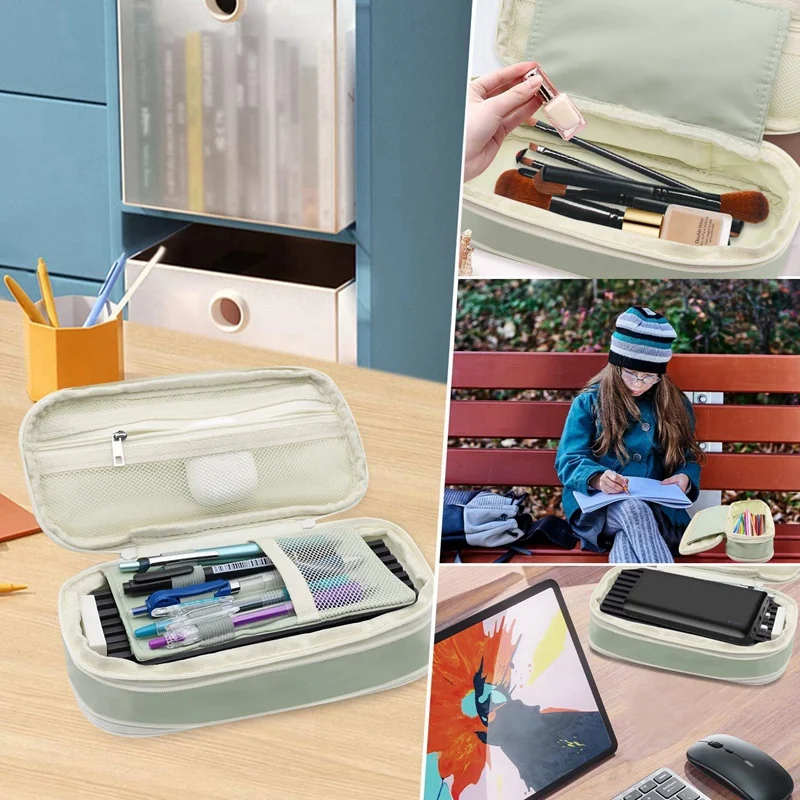 Пенал на молнии для офиса и школы, сумка для ручек для студентов и взрослых для школьных принадлежностей зеленый