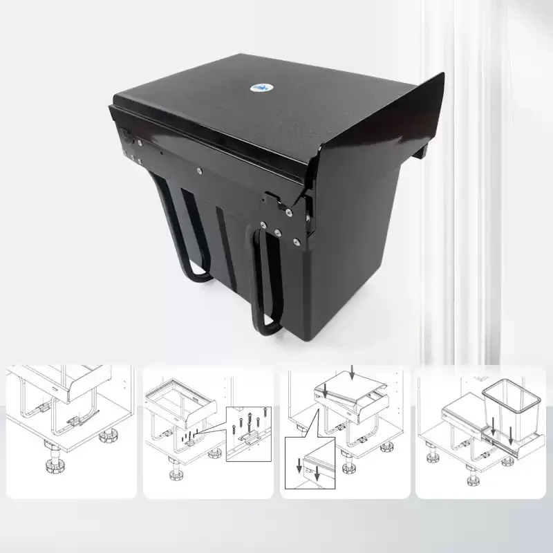 Built‑in Pull‑out Trash Can for Cabinet,Hidden Single Bucket 15L With Lid,Telescopic Slide Rail Kitchen Waste Bin