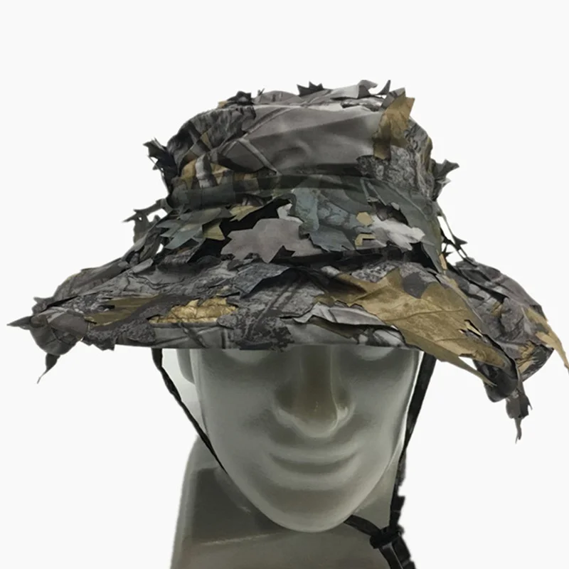 New Camouflage Effect 3D Leaves Casual Quick Drying Hunting Hat Polyester Tactical Outdoor Sport Flat Cap Sun Protection Boonie