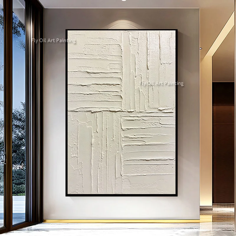 

Abstract Pure Beige Canvas Thick Wall Art New Simple Design Home Decor Items Hand Painted White Special Oil Painting As Gifts