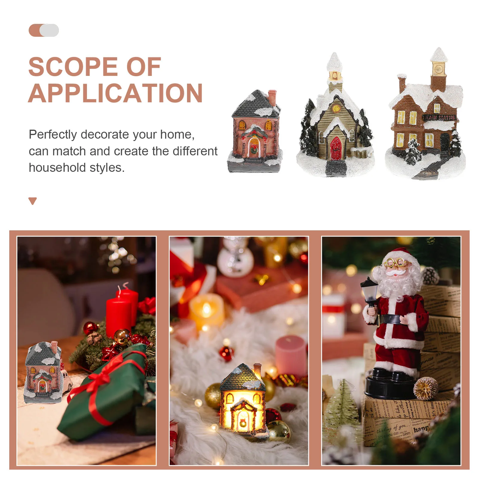 

3 Pcs Luminous Resin Hut New Year Party Decoration House Desktop Ornament Halloween Practical Indoor