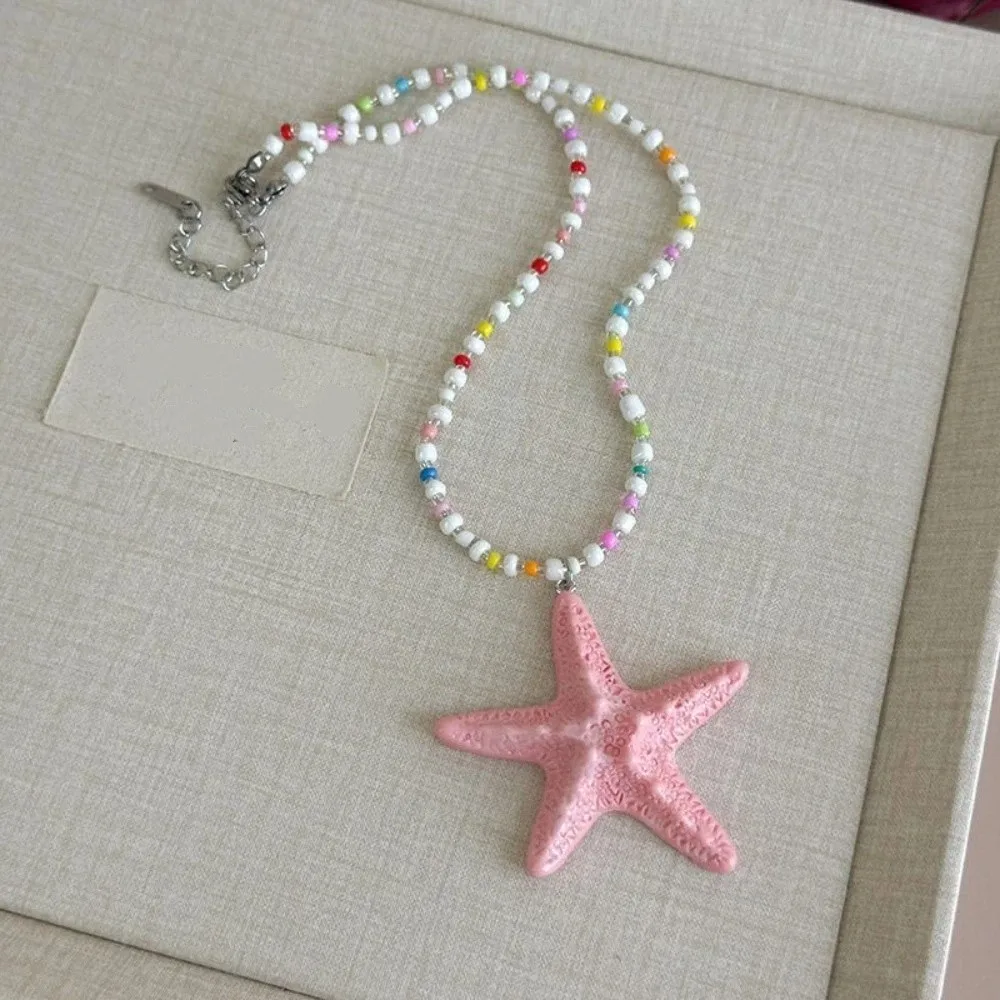 Bohemian Starfish Necklace Dopamine Bead Colorful Trendy Beach Necklace Splicing Beach Surfer Summer Clavicle Chain Vacation