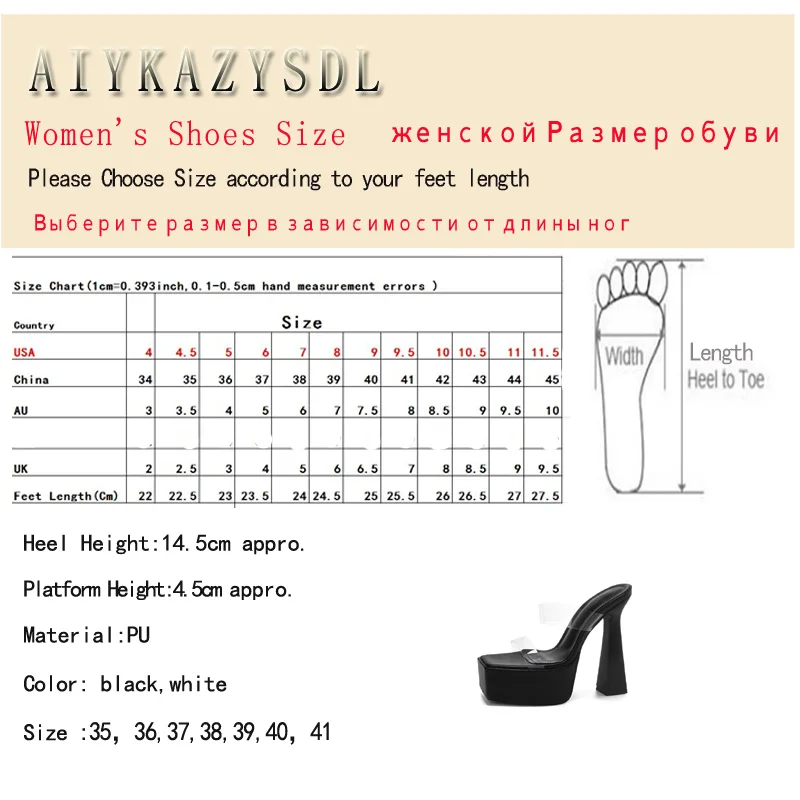 AIYKAZYSDL 2024 White Clear Transparent Strap Sandals Slides Mules Dance Shoes Women Platform Block Thick Heel Fetish Slippers