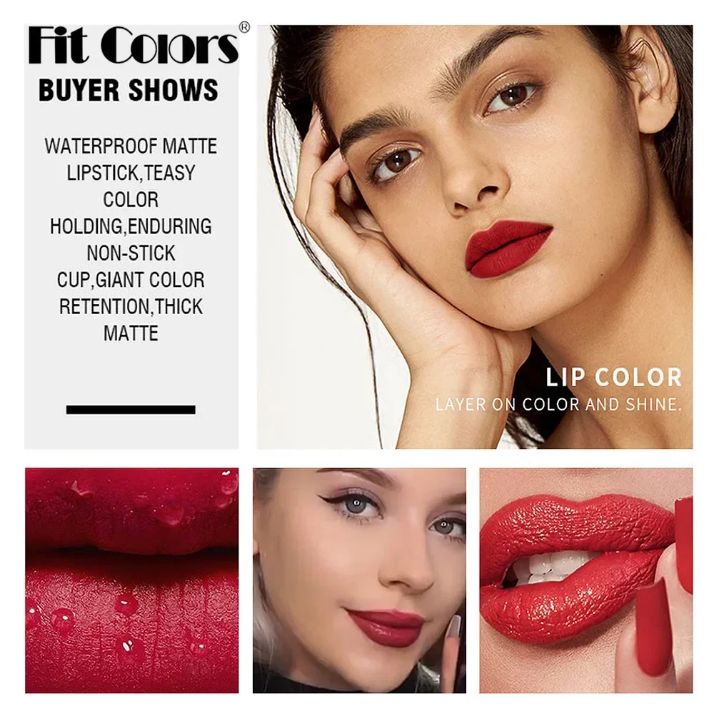 Fit สี 6 + 7 ลิปกลอส Lip Liner ดินสอ Matte Non-stick Cup Hook กันน้ํา Long Lasting Lip Glaze เครื่องสําอางค์แต่งหน้าชุด