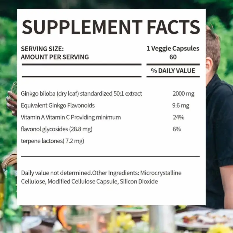 كبسولات الجنكو بيلوبا ، ممتازة غير غمو ، سوبرفوود نباتي ، معزز الطاقة التقليدية ومهدئ المزاج