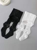 2 Pairs of Leggings with Side Bownots for 1-12 Years Baby Girls, Children's Soft Stretchy Pants,Toddler Cute Tights Kids Leggings