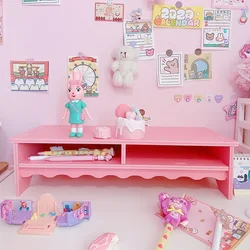 Pink Computer Monitor Stand Increase Rack Bracket File Rack Wooden Desk Storage Finishing Shelf Storage Box Office Accessories