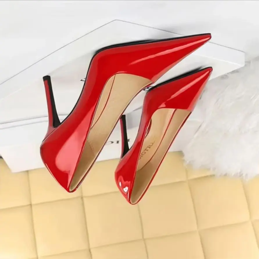 BIGTREE High Heels Patent Leather Women Pumps Sexy Wedding Shoes Extreme High Heels Women Shoes Red Stiletto Nude Plus Size 43