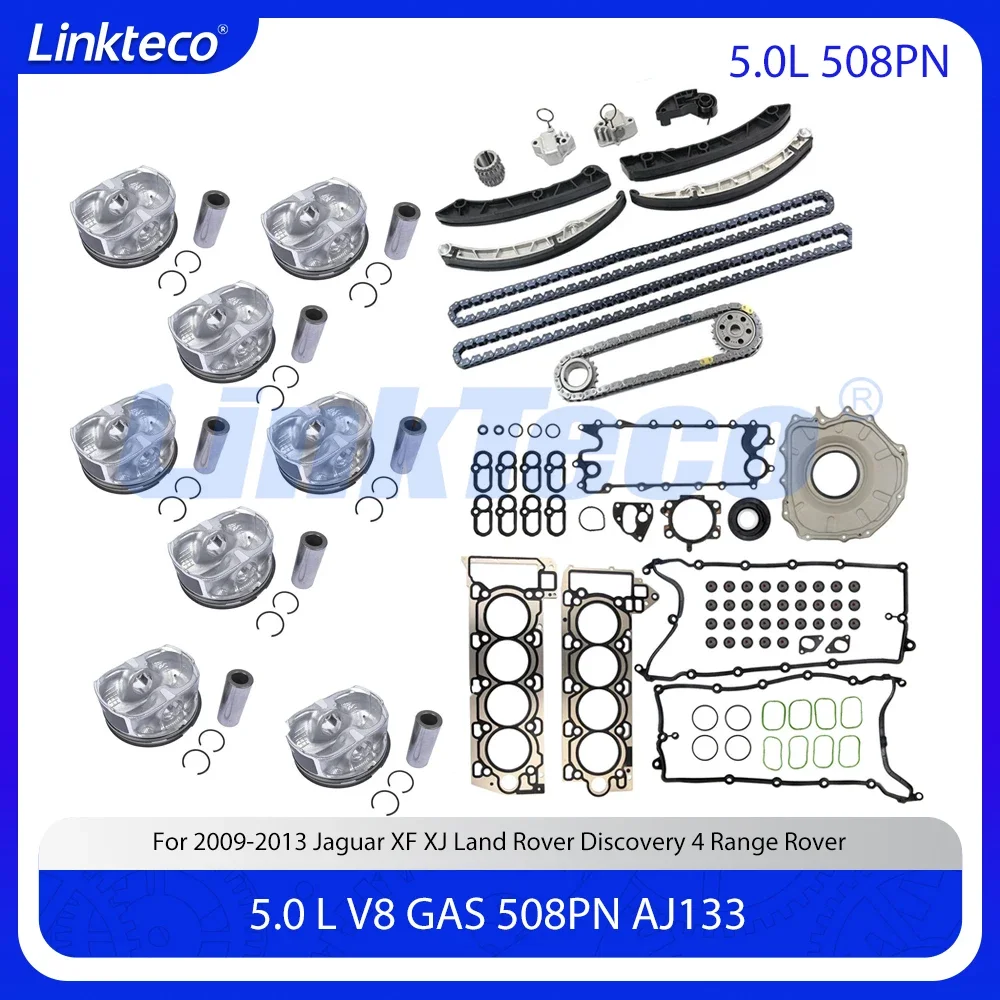 

Engine Parts Rebuild Kit Full Gasket Timing Chain Piston Set Fit 5.0 L V8 GAS 508PN AJ133 For 09-13 Jaguar XF XJ Land Rover 5.0L