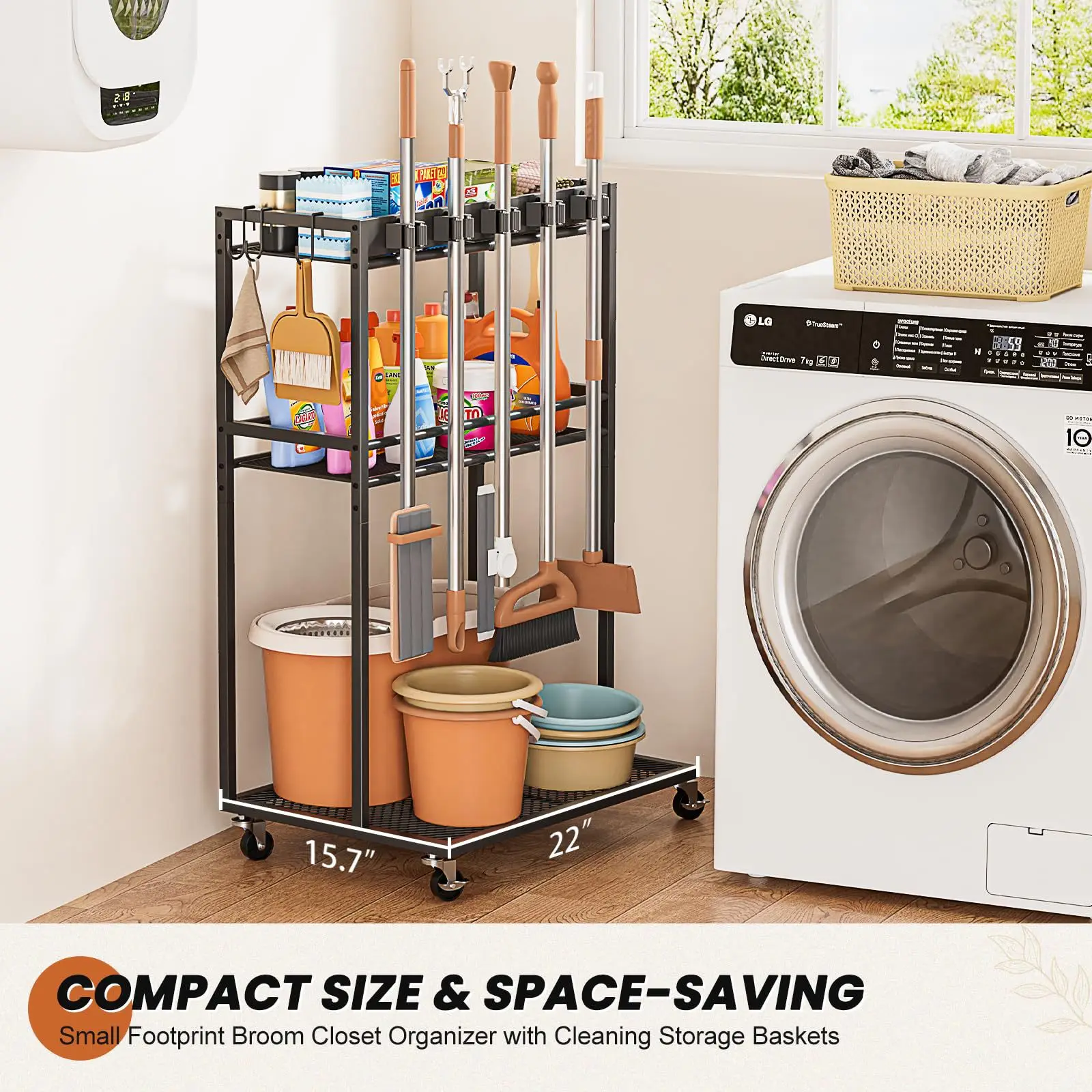 Cleaning tool organizer rack - perfect for yard, broom, and garage storage