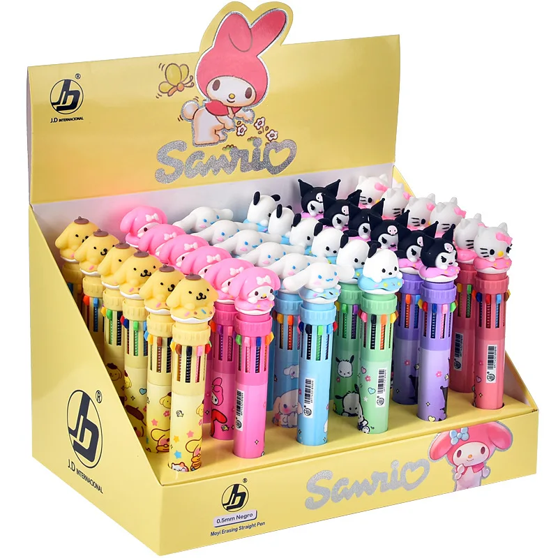 Sanrio Hello Kitty Stitch Writing Pen Press 10-color Ballpoint Pen Hello Kitty Stitch Kawaii Pocket Pen Multi-color Pen Box Set