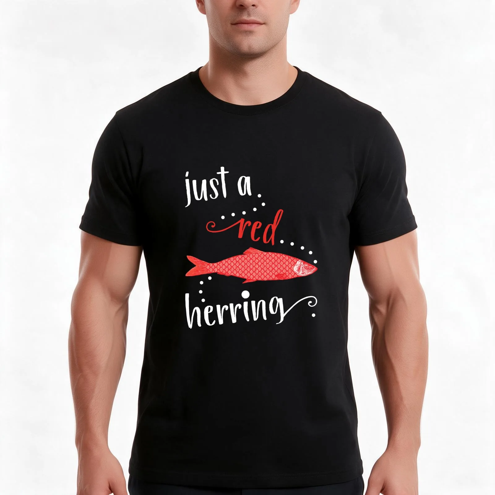 Just a Red Herring T-Shirt, Summer Casual Cotton Tee, Oversized Streetwear Tops, Vintage Graphic Print, Loose Fit Short Sleeve