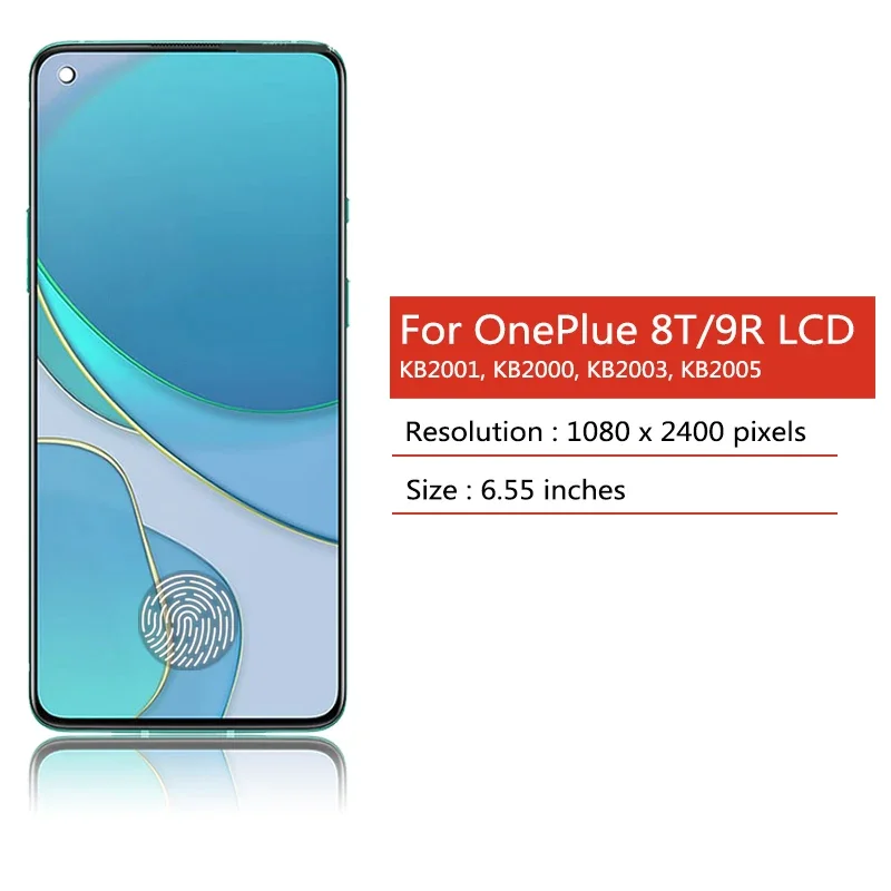 6.55'AMOLED For Oneplus 8T 9R KB2001 KB2000 LCD Display Touch Digitizer Assembly For 1+8T 1+9R LE2101 LE2100 With Fingerprints
