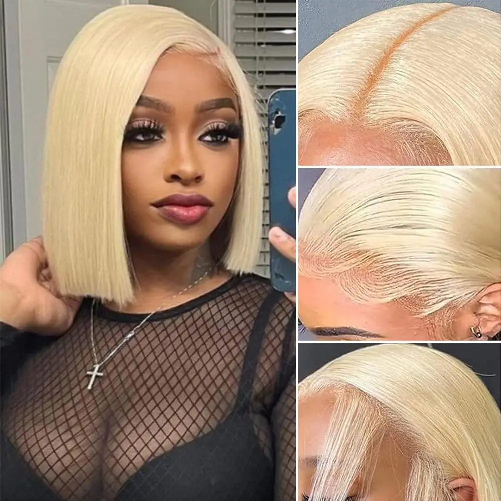 

613 Blonde Bob Wig Human Hair 13x6 Transparent Lace Frontal Wigs Human Hair Pre Plucked With Baby Hair Brazilian Short Bob Wigs