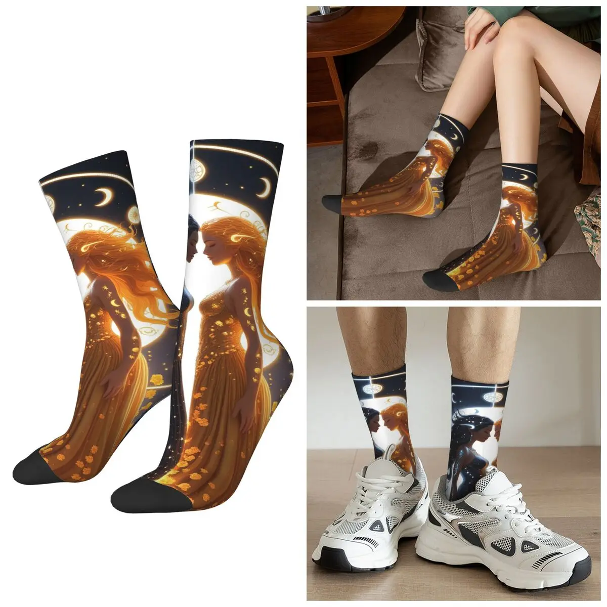 

All Seasons Divination Constellation Mysterious Sun And Moon Socks Harajuku Crew Socks Funny Stockings for Men Women Gifts
