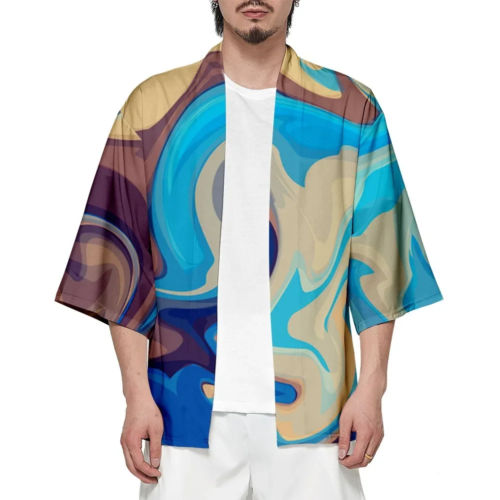 Summer Kimono Unisex Tie Dye Hawaiian Shirt Beach Tops Casual Yukata Loose Bathrobes Fashion Trendy Kimonos Personality Outwear