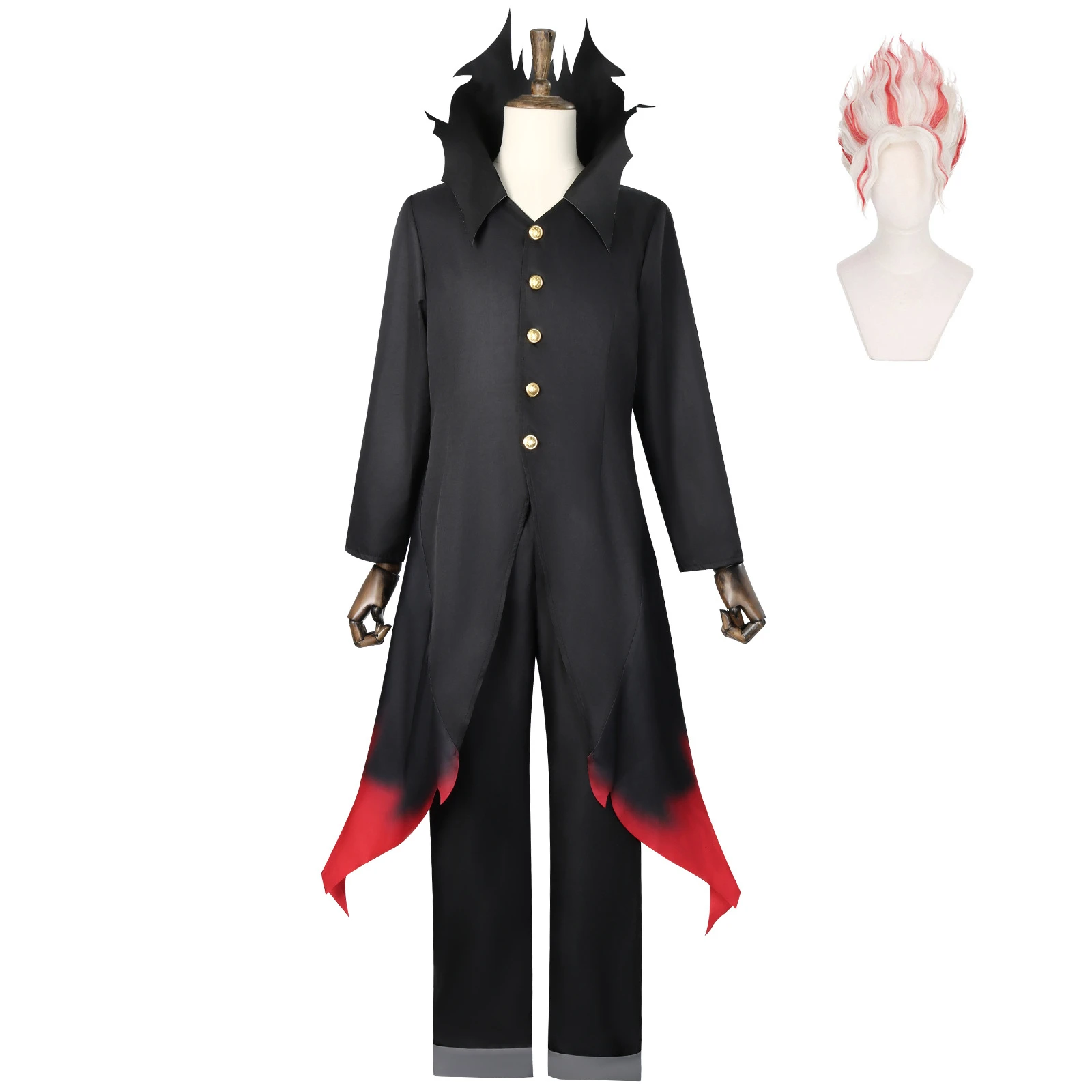 

Кен Такакура Кен Окарун Косплей Костюм Парики Turbo Babny Mode Тренч с высоким воротом Красный Черный Наряд Костюм для Хэллоуина