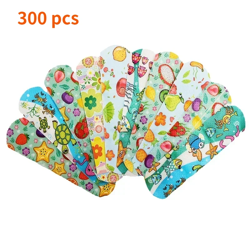 300pcs Cartoon Pattern Waterproof Hemostasis Adhesive Bandages Wound Plaster First Emergency Kit Band Aid Stickers for Kids