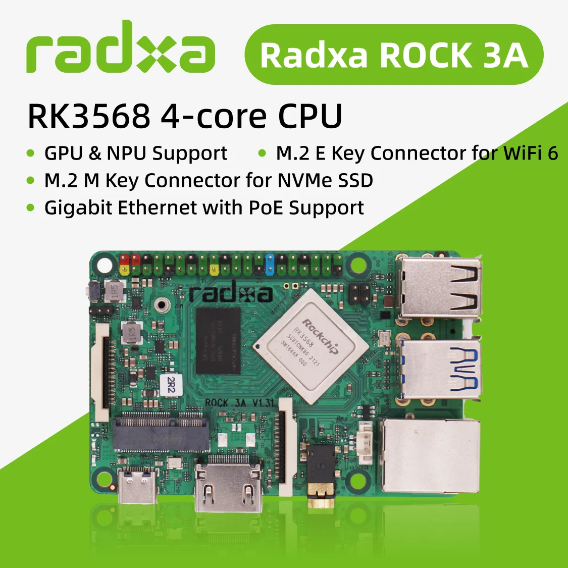 AvaCoreRadxa Rock 3a Rk3568 4-core Cpu Sbc, Gpu, Npu, And With 4k Output,single Board Computer