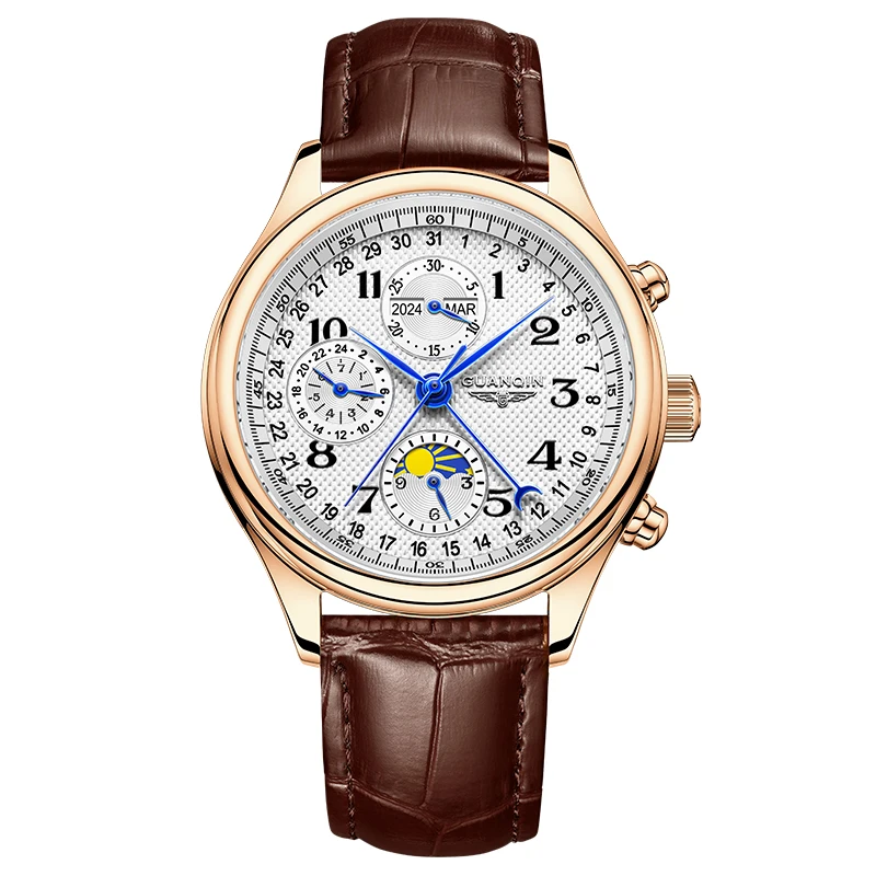GUANQIN Men's Watches Automatic Mechanical Watches Swiss Quality Business Fashionable Multi-functional Waterproof Wristwatches