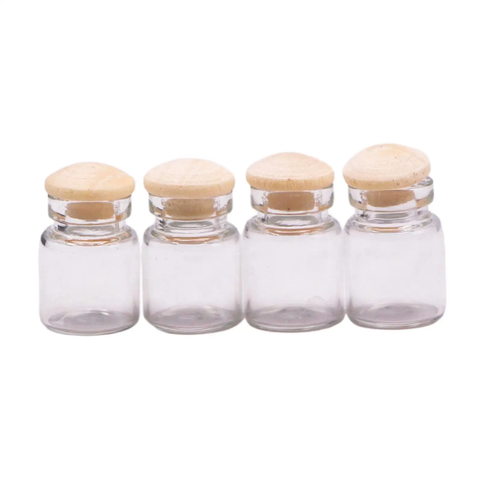 4x 1/12 Dollhosue Miniature Glass Jars Storage Jars Model Openable Kitchen with Wood Lid Candy Jars Life Accessory