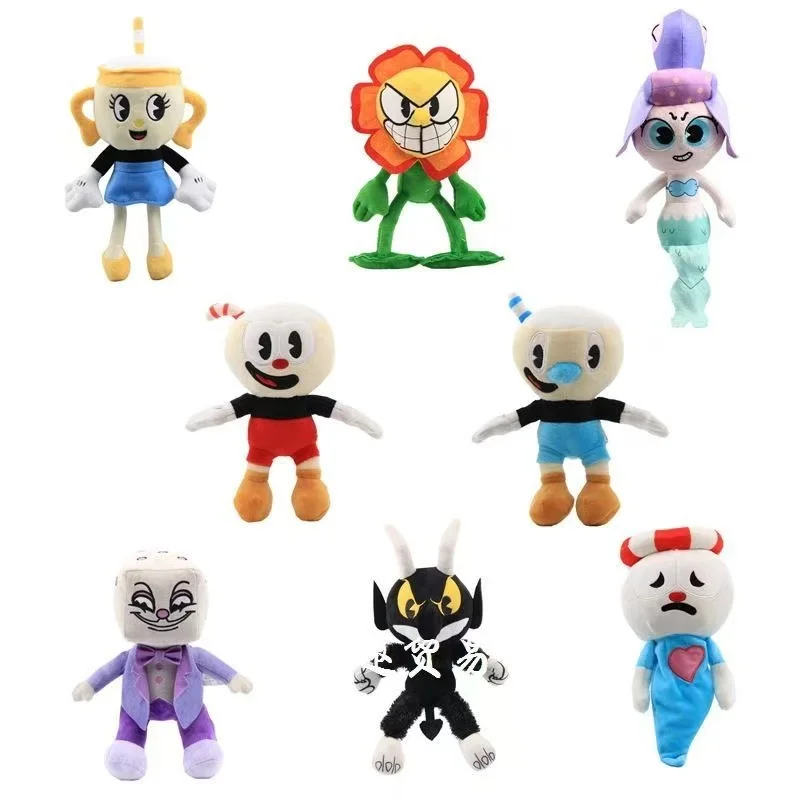 Juego Cuphead juguete de peluche Mugman Sra. Calice rey fantasma dados Cagney Carnantion Puphead muñecos de peluche juguetes para niños regalos