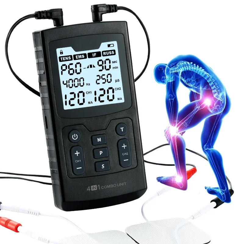 

4 in 1 Combo Therapy 4000Hz adjustable pulse width frequency Interferential Current EMS TENS machine with box