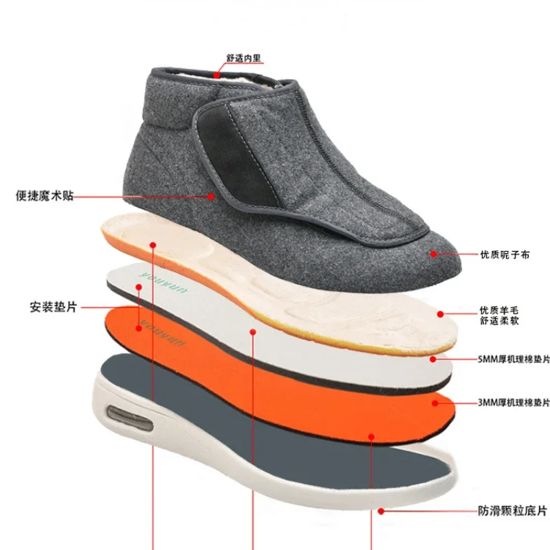 XIHAHA Winter Velvet Orthopedics Wide Feet Swollen Shoes Eversion Adjusting Soft Comfortable Diabetic Shoes Walking Shoes