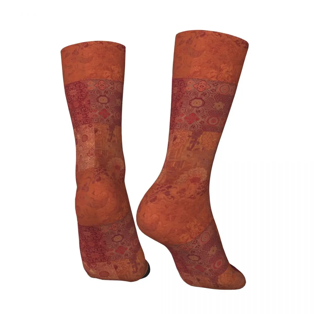 All Seasons Vintage Bohemian Quilt In Burnt Orange Socks Harajuku Sport Middle Tube Socks Stockings for Men Women Valentine Day