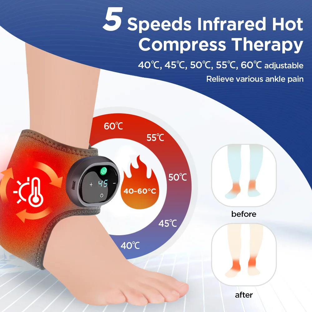 

2pcs Heated Ankle Brace 3 Level Vibration Massage 5 Speed Electric Heating Ankle Support Joint Discomfort Relief Sports Recovery